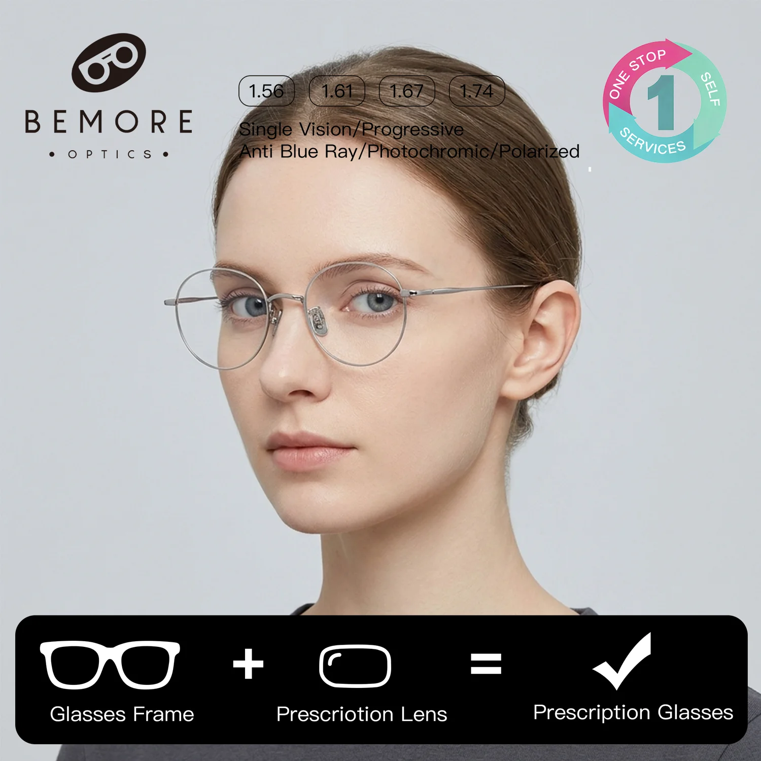 BEMORE Round Prescription Glasses For Women Photochromic Anti Blue Light Myopia Titanium Optical Grade Glasses
BEMORE Round Prescription Glasses For Women Photochromic Anti Blue Light Myopia Titanium Optical Grade Glasses