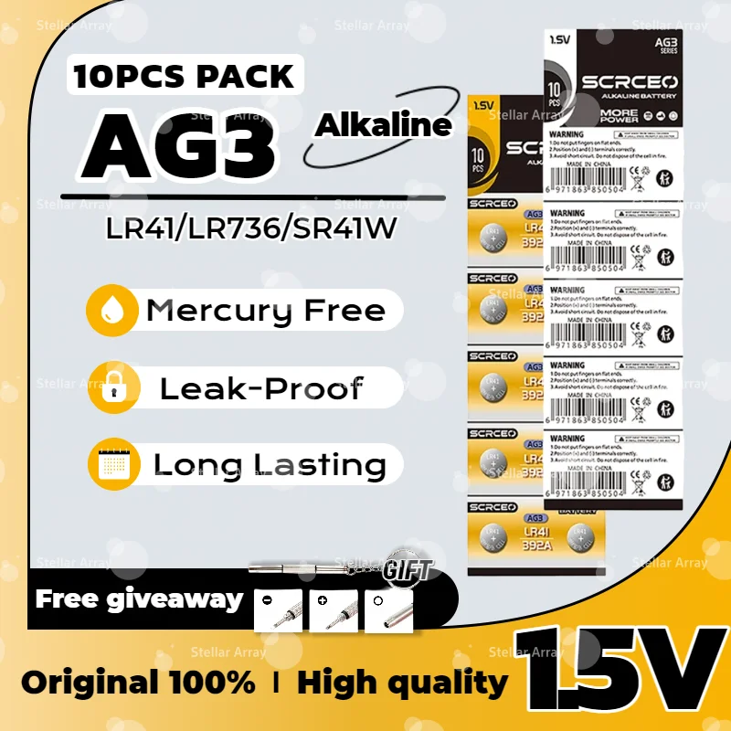 Premium Alkaline Button Cells 1.5V LR41 AG3 L736 Battery for Medical Devices Precision Instruments Pedometers 392
Premium Alkaline Button Cells 1.5V LR41 AG3 L736 Battery for Medical Devices Precision Instruments Pedometers 392