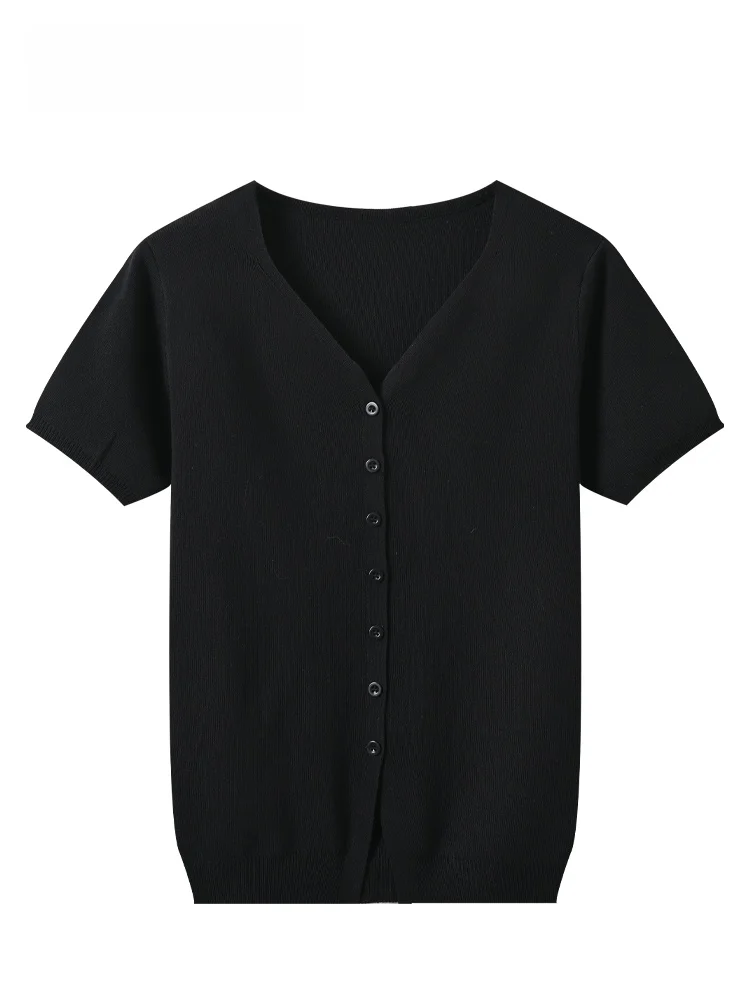 Summer New Style Large Size Women's T-shirt V-neck Short Sleeve Casual Fashion Polyester Fiber Black Top Youthful Looking
Summer New Style Large Size Women's T-shirt V-neck Short Sleeve Casual Fashion Polyester Fiber Black Top Youthful Looking