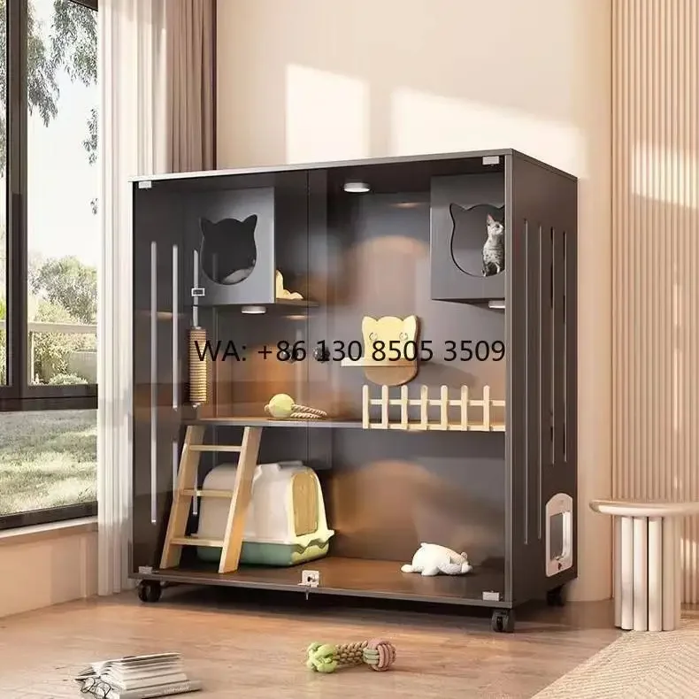 Retro Style Solid Wood Luxury Multi Functional Two-Layer Cat Villa Pet House Pet Climbing Cabinet with Wheels
Retro Style Solid Wood Luxury Multi Functional Two-Layer Cat Villa Pet House Pet Climbing Cabinet with Wheels