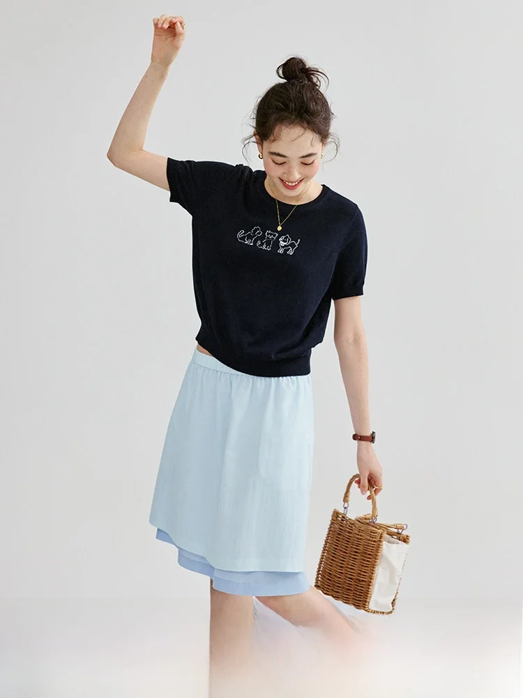 AMUU Black Blue Cartoon Animal Embroidery Knitted Top Women's Fashionable Summer New Style Short Shirt Korean Loose Fit
AMUU Black Blue Cartoon Animal Embroidery Knitted Top Women's Fashionable Summer New Style Short Shirt Korean Loose Fit