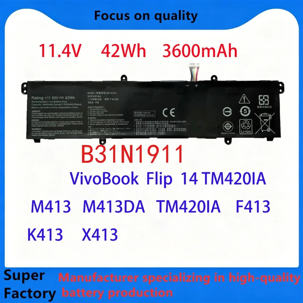 OEM B31N1911 C31N1911 Replacement Laptop Battery for ASUS V4050F TP420IA TP420EA X421DA ADOL14FQC – 11.4V 41Wh 3-Cell Li-Polymer
OEM B31N1911 C31N1911 Replacement Laptop Battery for ASUS V4050F TP420IA TP420EA X421DA ADOL14FQC – 11.4V 41Wh 3-Cell Li-Polymer