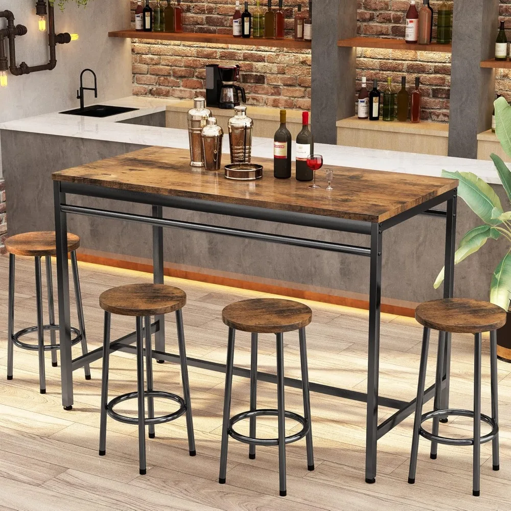 5-Piece Dining Table Set, Kitchen Table and Chairs Set for 4, Industrial Outdoor Bar Table with 4 Stools for Home, Kitchen
5-Piece Dining Table Set, Kitchen Table and Chairs Set for 4, Industrial Outdoor Bar Table with 4 Stools for Home, Kitchen