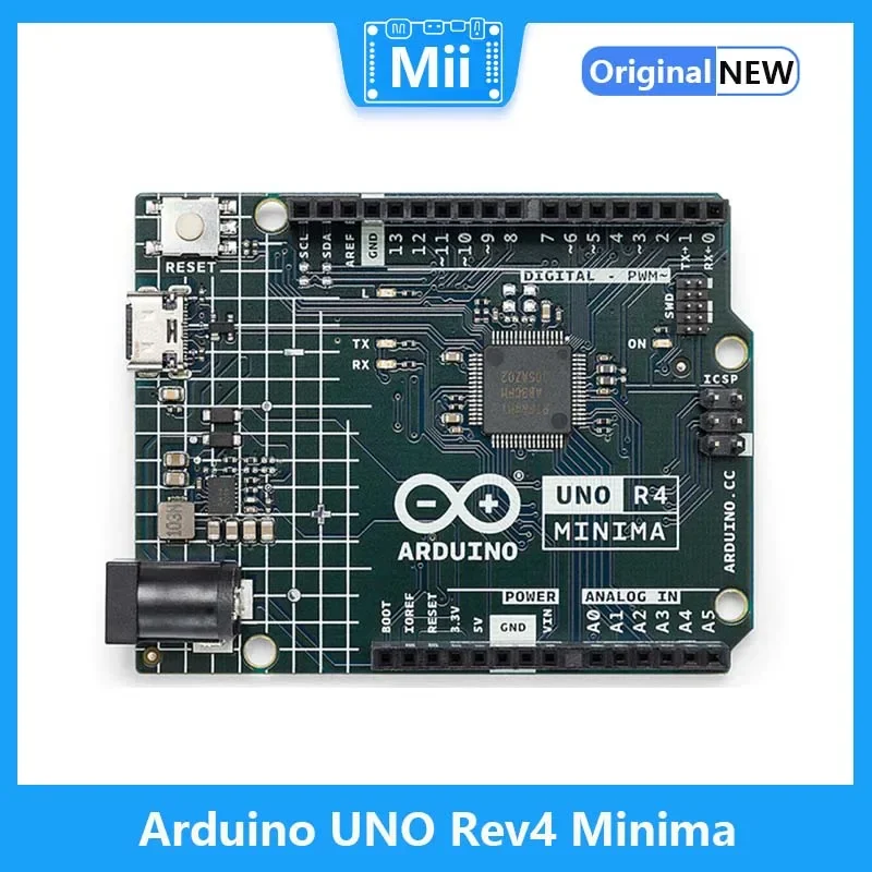Arduino UNO Rev4 Minima, 32-bit Microprocessor, Arm® Cortex®-M4, 12-bit DAC, CAN BUS ABX00080
Arduino UNO Rev4 Minima, 32-bit Microprocessor, Arm® Cortex®-M4, 12-bit DAC, CAN BUS ABX00080