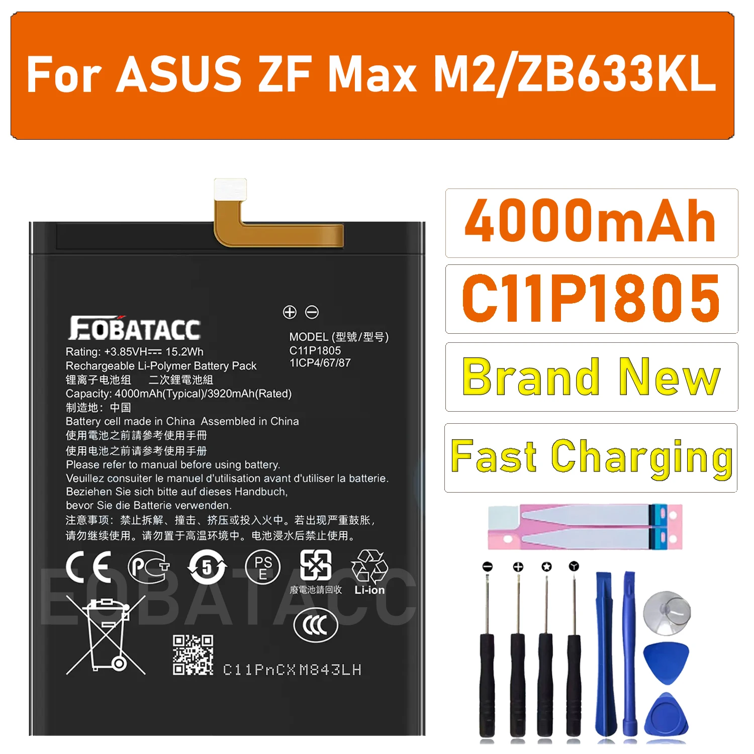 100% New Original Battery C11P1805 4000mAh For ASUS Zenfone MAX (M2) X01AD ZB632KL ZB633KL Batteries With Tools
100% New Original Battery C11P1805 4000mAh For ASUS Zenfone MAX (M2) X01AD ZB632KL ZB633KL Batteries With Tools