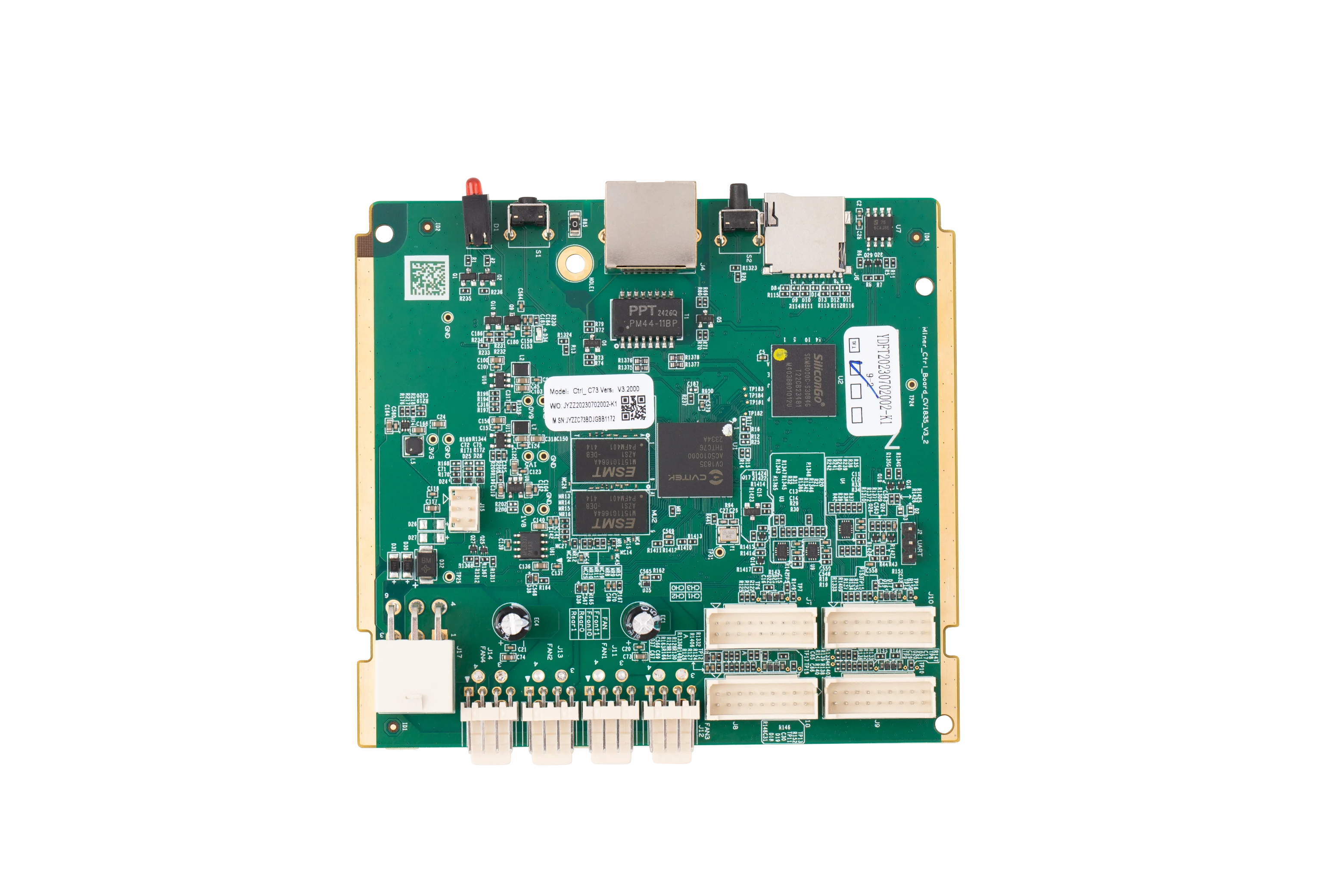 Antminer KS3 KS5 T21 control board CVITEK CV1835 for L9, AL1pro, AL, S21, S19kpro, S19j XP, T21, KS5, KS3, X5 miner.
Antminer KS3 KS5 T21 control board CVITEK CV1835 for L9, AL1pro, AL, S21, S19kpro, S19j XP, T21, KS5, KS3, X5 miner.