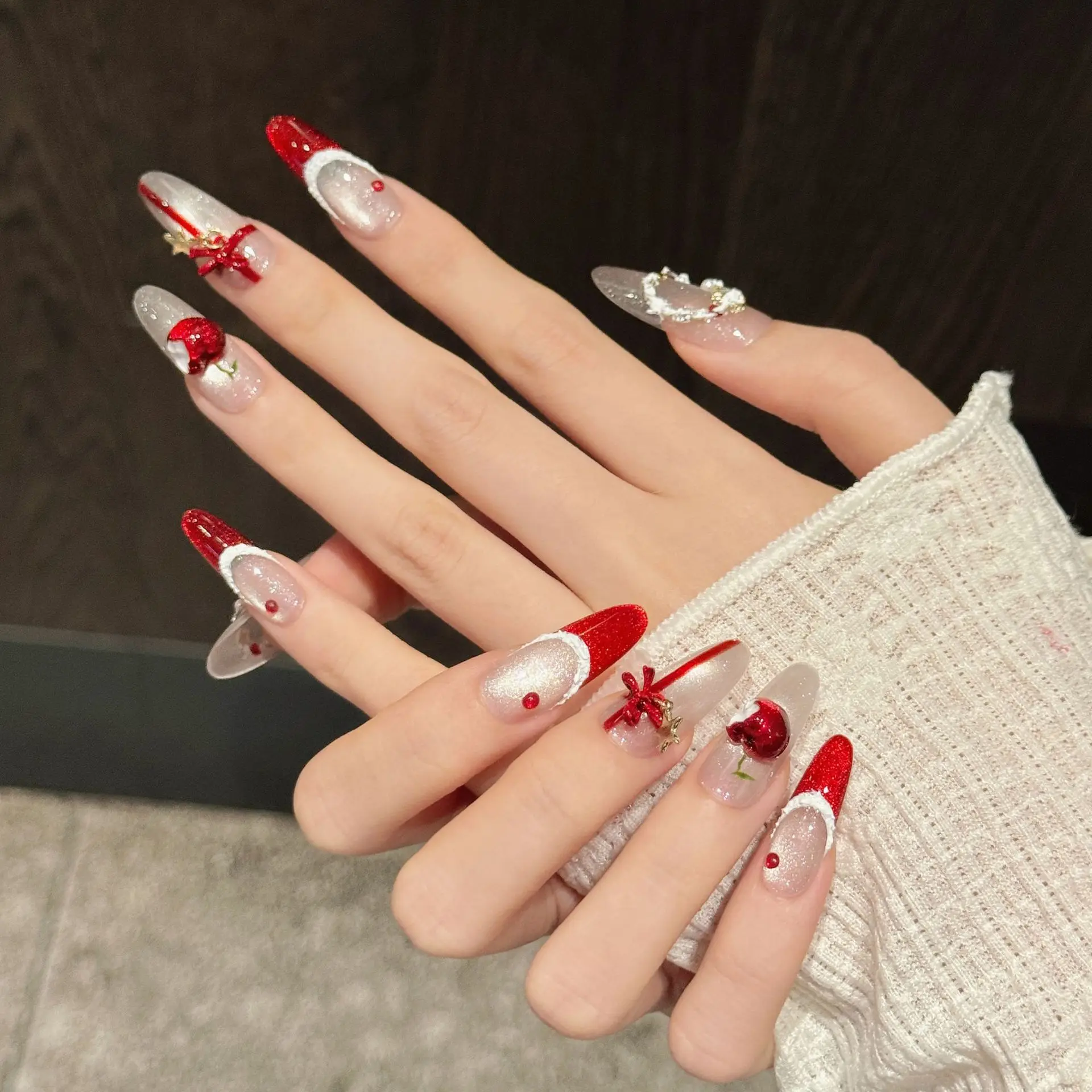 YH001-1 Handmade Press on Nail Long Ellipse 10 Pcs Christmas Wreaths Ankora Red Cat Eyes Butterfly Bows French Nail art
YH001-1 Handmade Press on Nail Long Ellipse 10 Pcs Christmas Wreaths Ankora Red Cat Eyes Butterfly Bows French Nail art