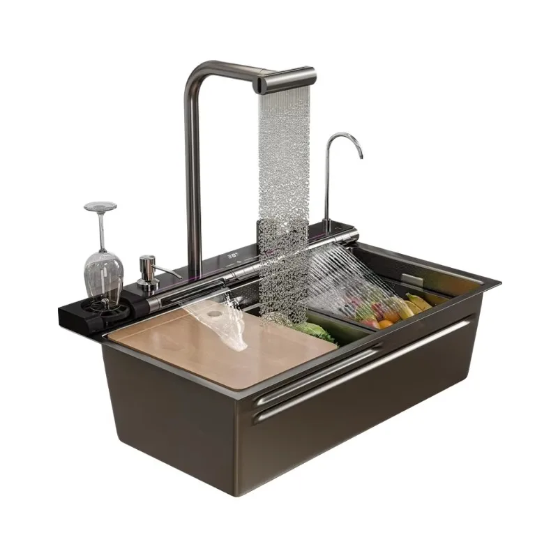 Modern Double Waterfall Single Bowl Kitchen Sink Digital Smart Sink Soap 29.5x18.1in Stainless Steel Pull-Out Faucet
Modern Double Waterfall Single Bowl Kitchen Sink Digital Smart Sink Soap 29.5x18.1in Stainless Steel Pull-Out Faucet