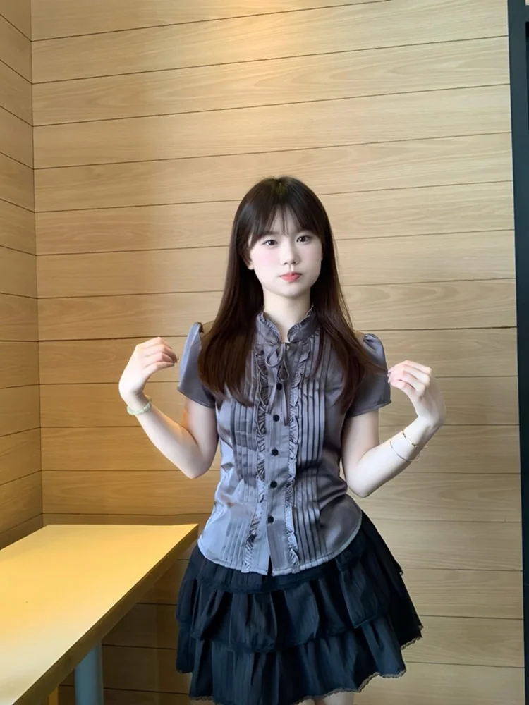 Summer Style Short Sleeve Shirt And A-Line Cake Skirt Two-Piece Set High Waist Black Fashionable Women's Ensemble
Summer Style Short Sleeve Shirt And A-Line Cake Skirt Two-Piece Set High Waist Black Fashionable Women's Ensemble