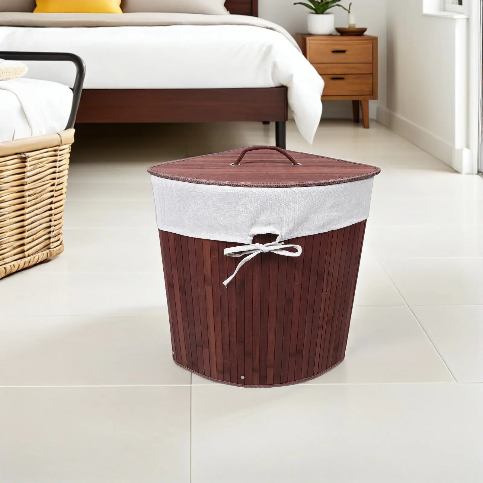 Bamboo Corner Laundry Hamper with Lid Removable Liner Triangle Lidded Dirty Clothes Basket Bathroom Bedroom Storage Organizer
Bamboo Corner Laundry Hamper with Lid Removable Liner Triangle Lidded Dirty Clothes Basket Bathroom Bedroom Storage Organizer