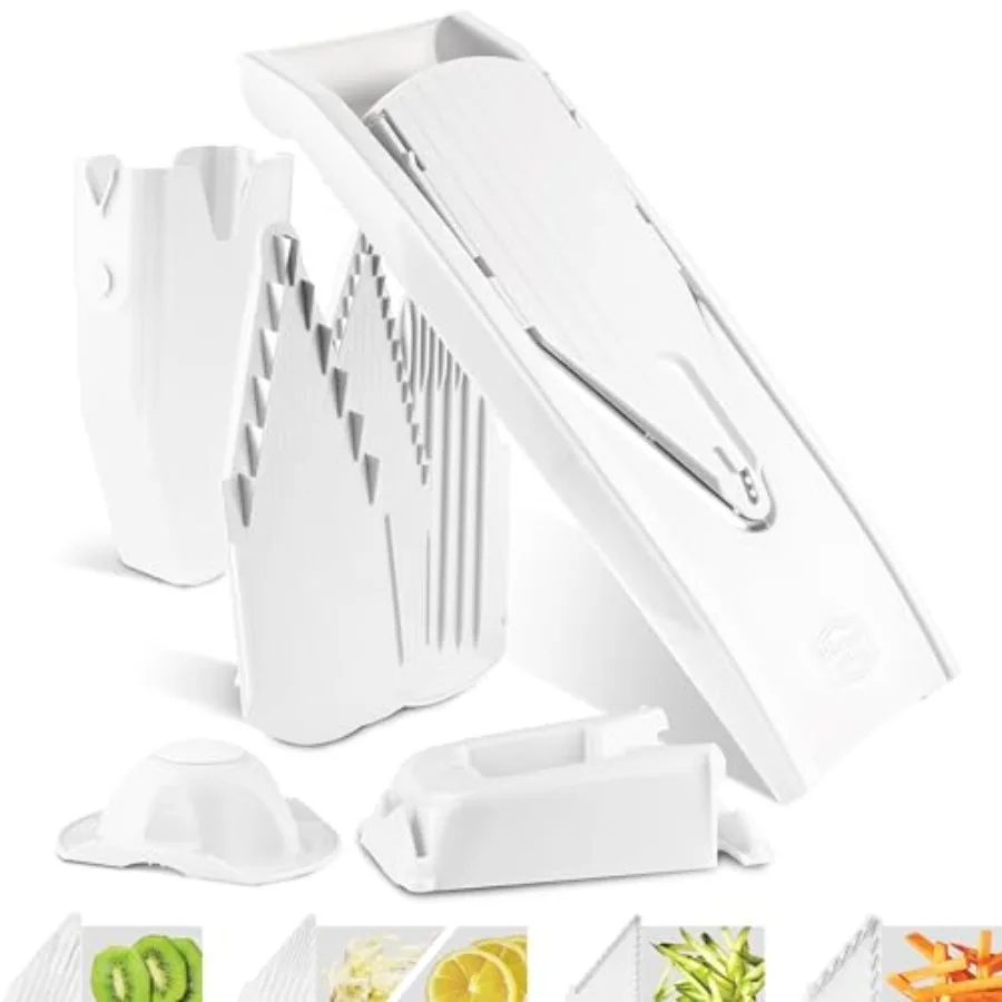 Mandoline Slicer V1 Professional Set • V-Slicer with 4 Inserts Fruit Holder Docking Station Box • Adjustable Vegetable Slicer •
Mandoline Slicer V1 Professional Set • V-Slicer with 4 Inserts Fruit Holder Docking Station Box • Adjustable Vegetable Slicer •