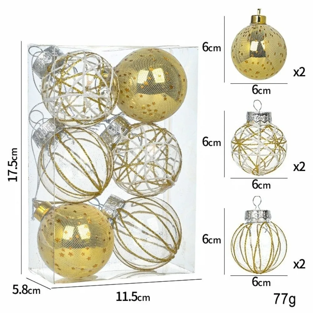 6pcs New Plastic Christmas Ball Pendant 6cm Reusable Xmas Tree Charm Bubble Balls for Christmas Celebration
6pcs New Plastic Christmas Ball Pendant 6cm Reusable Xmas Tree Charm Bubble Balls for Christmas Celebration
