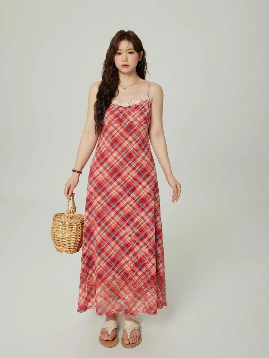 Monika plus Size Women's Plaid Strap Dress Summer New A-Line Waist Cinched Lace Skirt Korean Style High Waist Long Dress
Monika plus Size Women's Plaid Strap Dress Summer New A-Line Waist Cinched Lace Skirt Korean Style High Waist Long Dress