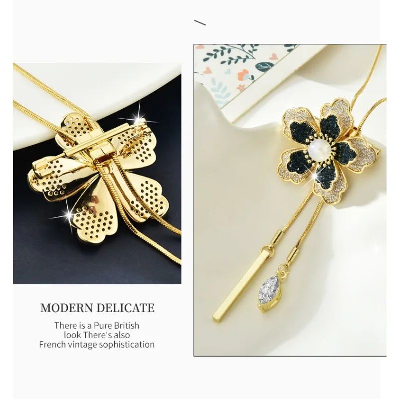 A new two-piece long necklace for ladies and a two-color sweater chain with a brooch
A new two-piece long necklace for ladies and a two-color sweater chain with a brooch