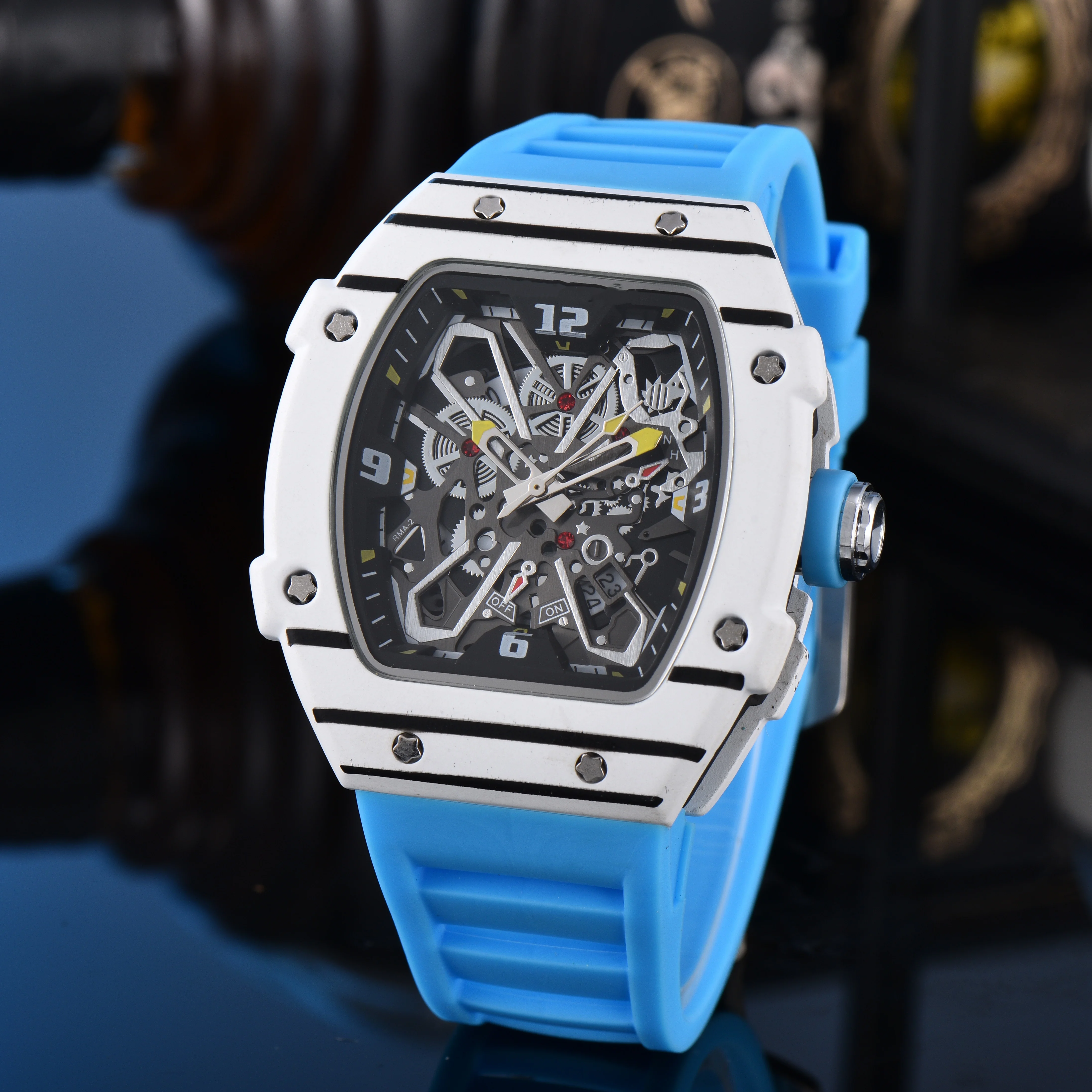 Men's Barrel Shaped Skeleton Watch Multicolor Silicone Strap Hollow Dial Quartz Sport Wristwatch Sporty Barrel Skeleton Men Watch Hollow Mechanical Style Dial Colorful Silicone Band Wristwatch
Men's Barrel Shaped Skeleton Watch Multicolor Silicone Strap Hollow Dial Quartz Sport Wristwatch Sporty Barrel Skeleton Men Watch Hollow Mechanical Style Dial Colorful Silicone Band Wristwatch