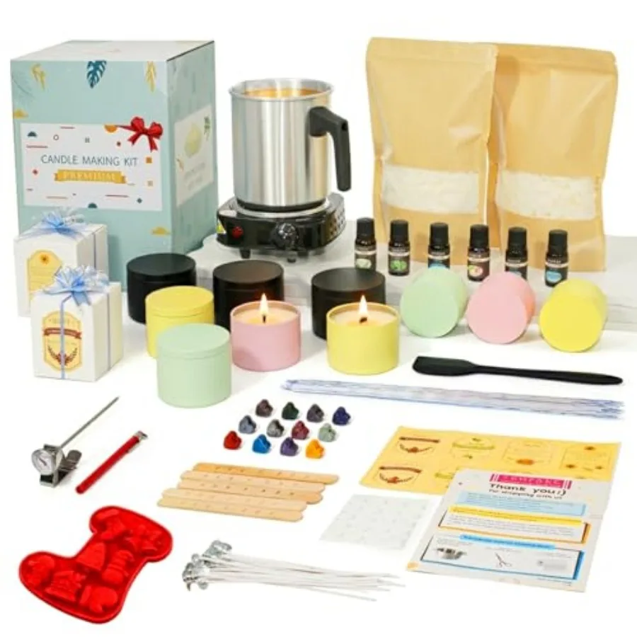 Premium DIY Candle Making Kit - All-in-One Set with Hot Plate and 1.2L Melting Pot100% Natural Soy Wax Christmas Molds and Gift
Premium DIY Candle Making Kit - All-in-One Set with Hot Plate and 1.2L Melting Pot100% Natural Soy Wax Christmas Molds and Gift