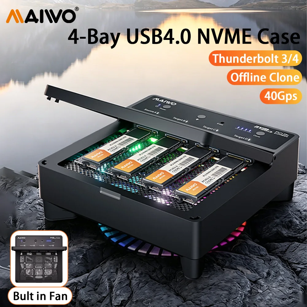 MAIWO 4 Bay USB4.0 M.2 NVME SSD Case 40Gbps m.2 nvme SSD Adapter with Thunderbolt 3/4 Built-in Cooling Fan Support Offline Clone
MAIWO 4 Bay USB4.0 M.2 NVME SSD Case 40Gbps m.2 nvme SSD Adapter with Thunderbolt 3/4 Built-in Cooling Fan Support Offline Clone