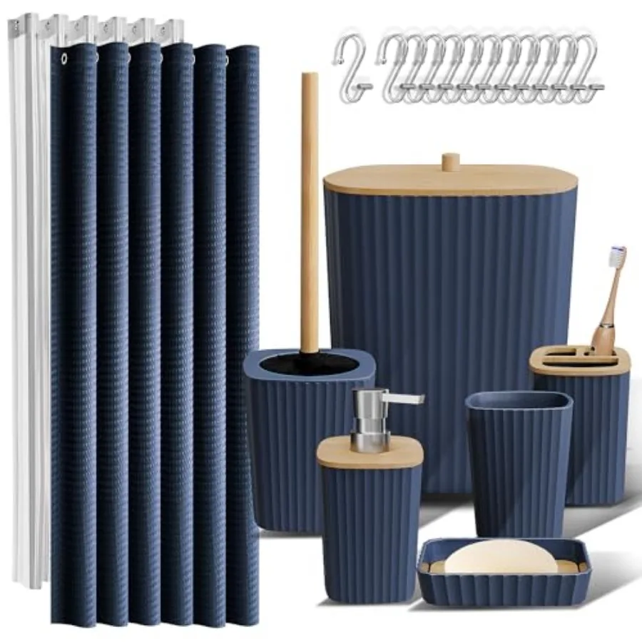 Bathroom Accessories Set - Bathroom Set, Bathroom Accessory Set, Shower Curtain Set, Toilet Brush, Trash Can and Soap Dispenser
Bathroom Accessories Set - Bathroom Set, Bathroom Accessory Set, Shower Curtain Set, Toilet Brush, Trash Can and Soap Dispenser