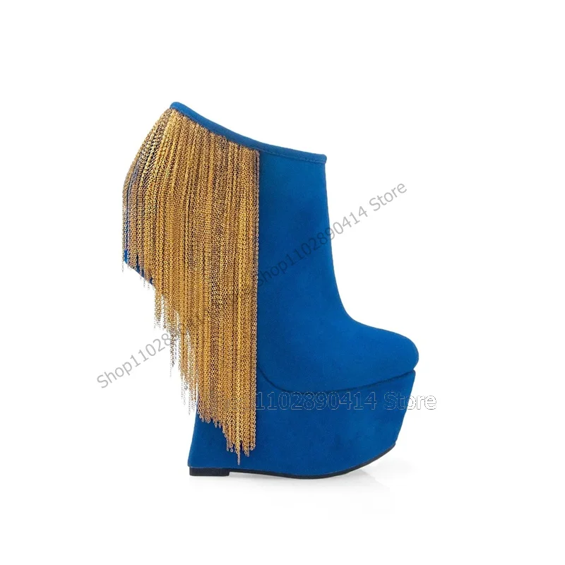 Gold Tassels Strange Style Heels Blue Platform Ankle Boots Slip On Women Shoes Fashion Party Banquet 2023 Zapatos Para Mujere
Gold Tassels Strange Style Heels Blue Platform Ankle Boots Slip On Women Shoes Fashion Party Banquet 2023 Zapatos Para Mujere