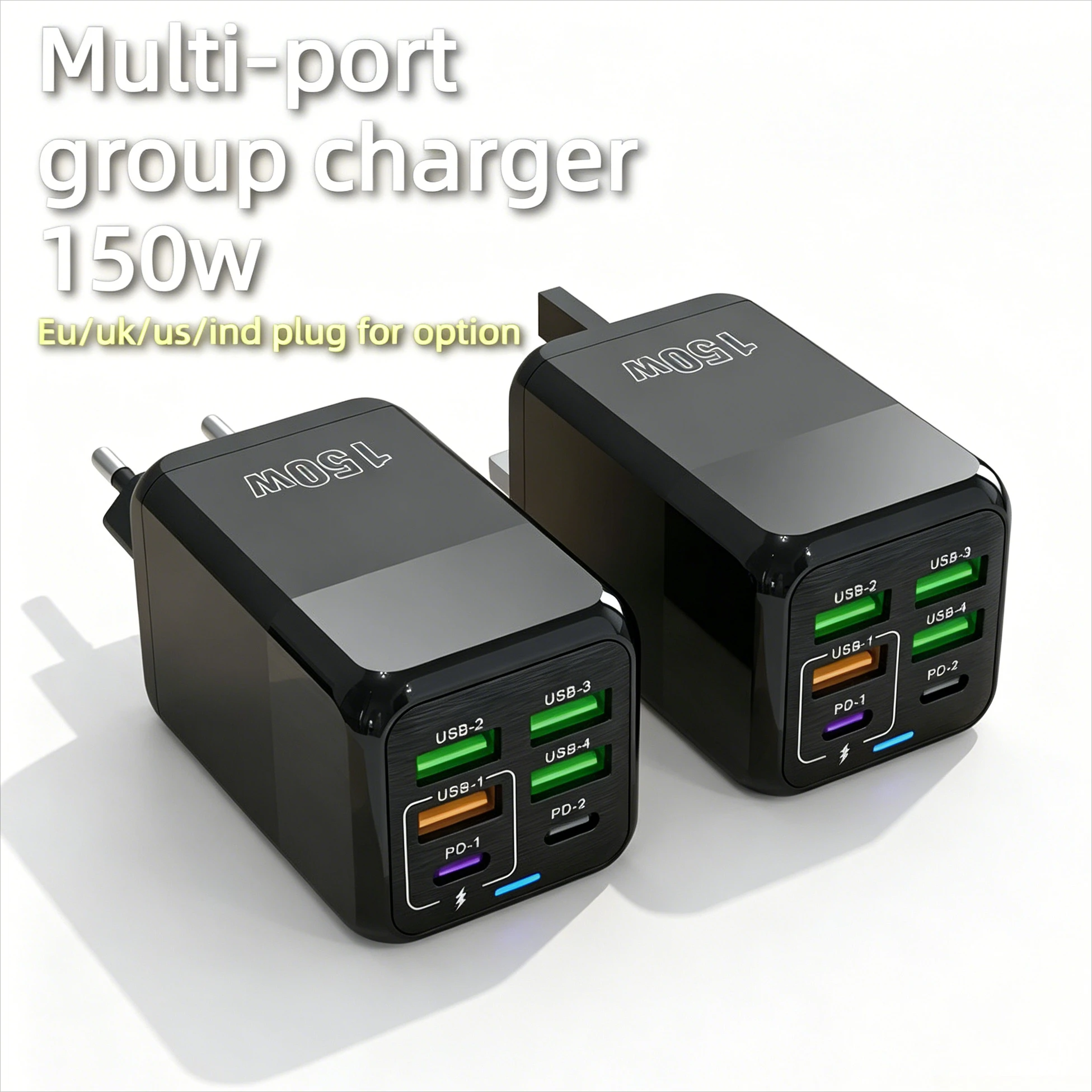 150W Fast Charger 4 USB + 2 PD Ports, Wall Adapter EU/US/UK Plug Charger Quick Charge 3.0 Multi Ports Power Adapter
150W Fast Charger 4 USB + 2 PD Ports, Wall Adapter EU/US/UK Plug Charger Quick Charge 3.0 Multi Ports Power Adapter