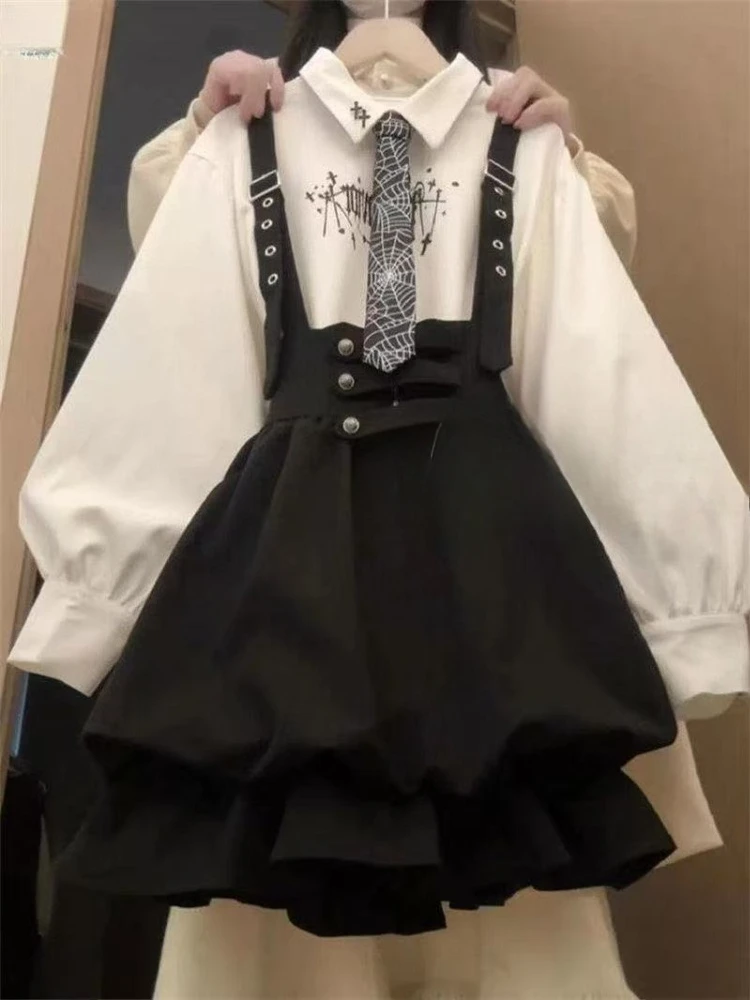 College Style Sweet Women's Matching Sets Long Sleeve White Shirt + Black Babydoll Suspender Skirt Spring Y2k Outfit 2026 New
College Style Sweet Women's Matching Sets Long Sleeve White Shirt + Black Babydoll Suspender Skirt Spring Y2k Outfit 2026 New