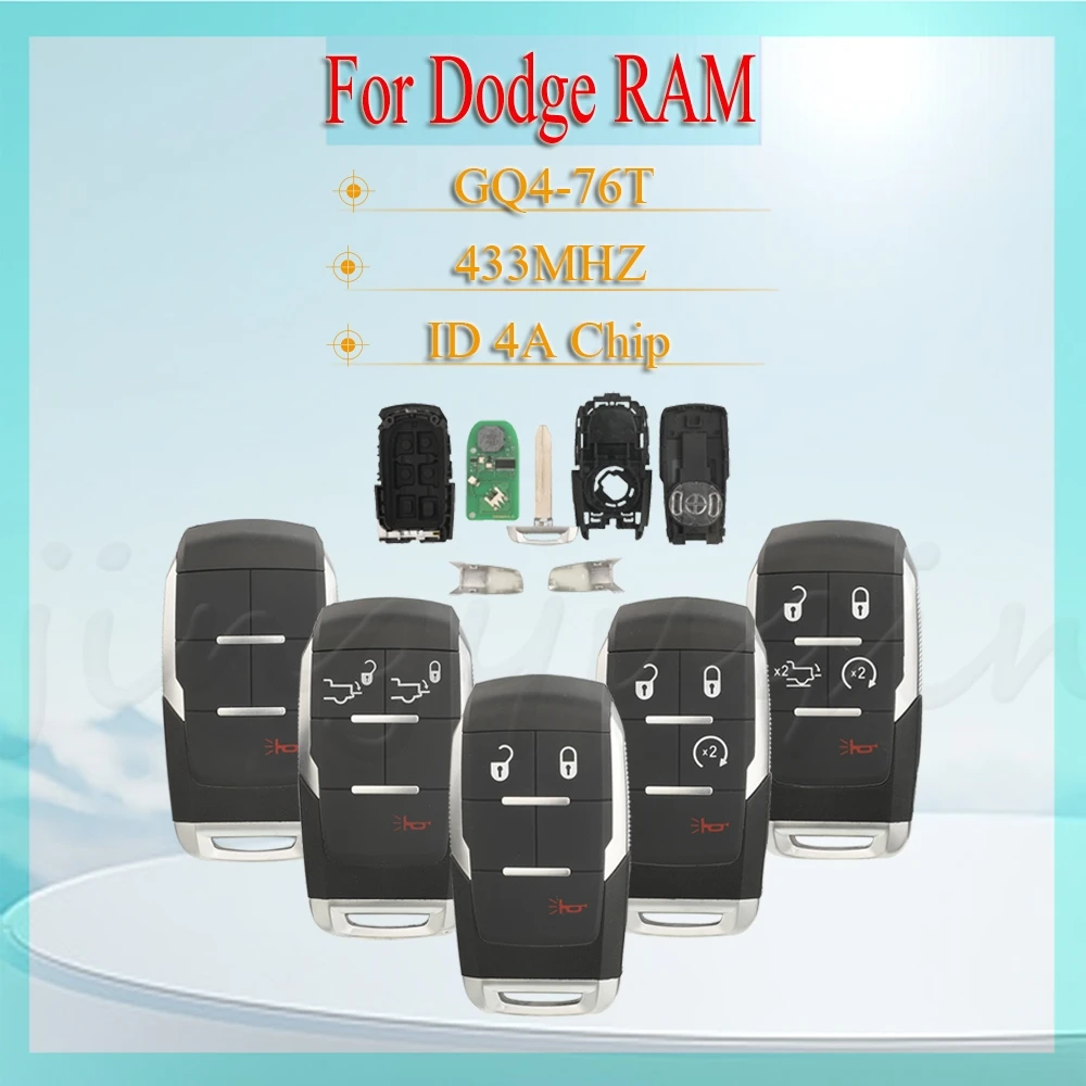 Jingyuqin для Dodge RAM, FCCID: GQ4-76T, ID4aChip, частота: 433 МГц, 1/3/4/5 кнопок, новый продукт, пульт дистанционного управления для смарт-карты 
Jingyuqin для Dodge RAM, FCCID: GQ4-76T, ID4aChip, частота: 433 МГц, 1/3/4/5 кнопок, новый продукт, пульт дистанционного управления для смарт-карты