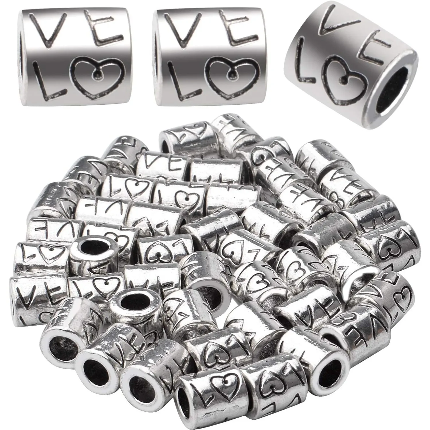 50 шт. тибетские антикварные серебряные бусины-разделители с большим отверстием «Любовь», бусины-колонки со словом, прокладки-трубки для браслета, ожерелья, изготовления ювелирных изделий
50 шт. тибетские антикварные серебряные бусины-разделители с большим отверстием «Любовь», бусины-колонки со словом, прокладки-трубки для браслета, ожерелья, изготовления ювелирных изделий