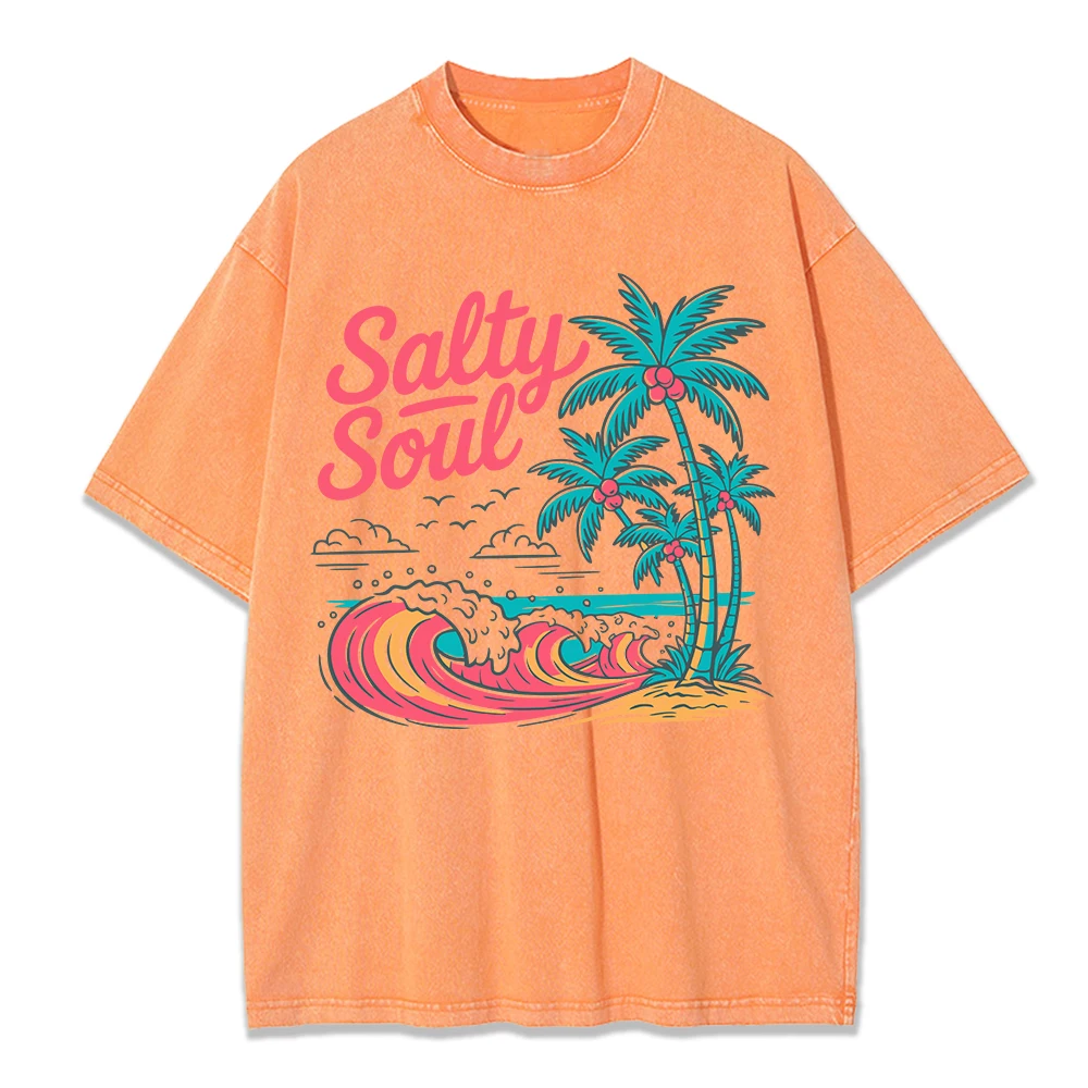 Salty Soul Beach Printing Washed T Shirts Womens Cotton T-Shirt Distressed O-Neck Comfortable Tops Summer Casual Woman Clothes
Salty Soul Beach Printing Washed T Shirts Womens Cotton T-Shirt Distressed O-Neck Comfortable Tops Summer Casual Woman Clothes