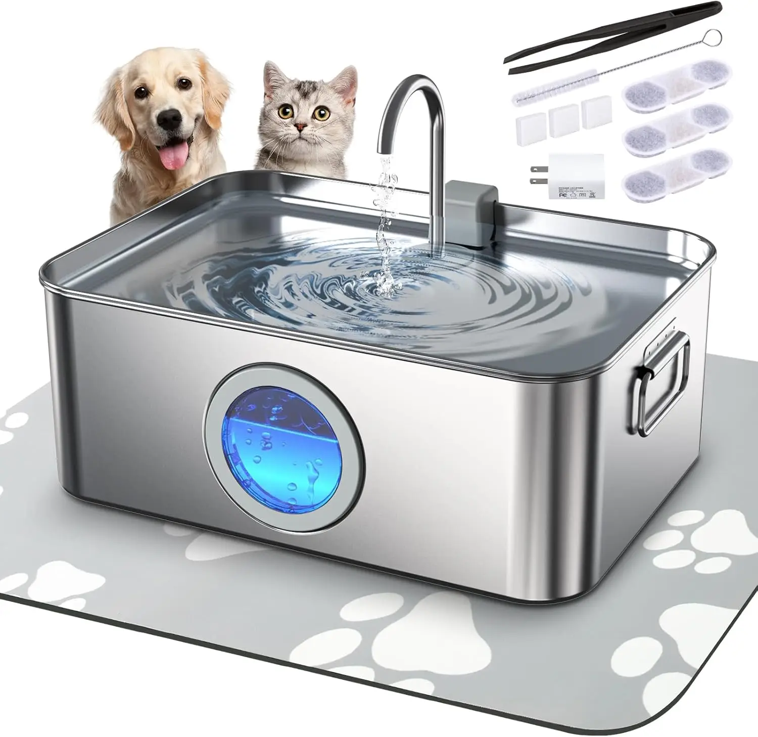12L Stainless Steel Pet Water Fountain with LED Indicator, Quiet Pump & 4-Stage Filtration for Dogs and Cats
12L Stainless Steel Pet Water Fountain with LED Indicator, Quiet Pump & 4-Stage Filtration for Dogs and Cats