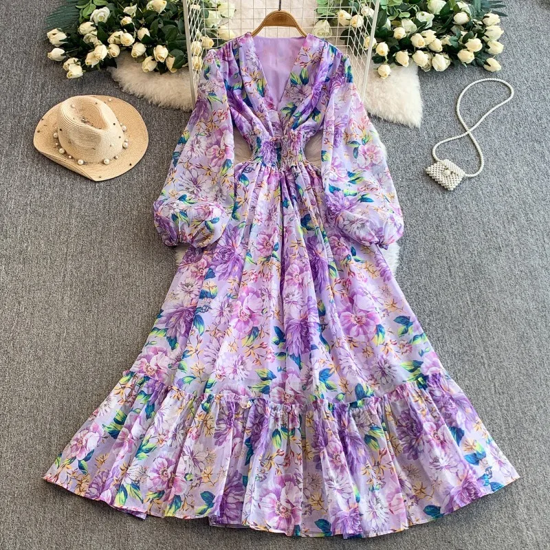 2026 French Summer Long-sleeve Printed Chiffon Dress Women's Maxi Dresses V-neck Elastic-waist Elegant Big-hem A-line Dresses
2026 French Summer Long-sleeve Printed Chiffon Dress Women's Maxi Dresses V-neck Elastic-waist Elegant Big-hem A-line Dresses