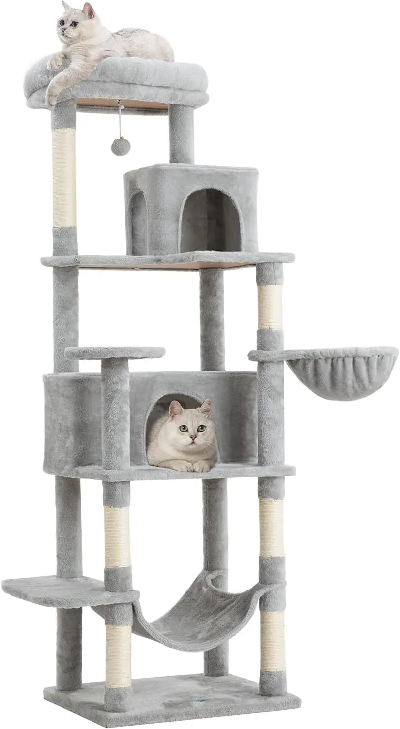Multi-Level Cat Tree,69 Inches Tall Cat Tower with 2 Plush Condos,Hammock and Plush Perch, Scratching Posts and Pompoms,
Multi-Level Cat Tree,69 Inches Tall Cat Tower with 2 Plush Condos,Hammock and Plush Perch, Scratching Posts and Pompoms,