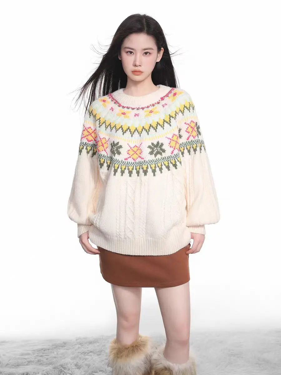 Knitted Autumn Pullover Sweater Tops Women Floral Print Fashion Casual Ladies Sweaters Korean Style Loose Pleated Woman Sweater
Knitted Autumn Pullover Sweater Tops Women Floral Print Fashion Casual Ladies Sweaters Korean Style Loose Pleated Woman Sweater