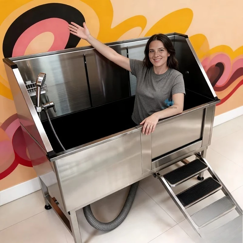 Stainless Steel Pet Bath Tub Dogs Wash Shower Heavy Duty Bathtub Stair Sliding Door for Pet Grooming Spa
Stainless Steel Pet Bath Tub Dogs Wash Shower Heavy Duty Bathtub Stair Sliding Door for Pet Grooming Spa