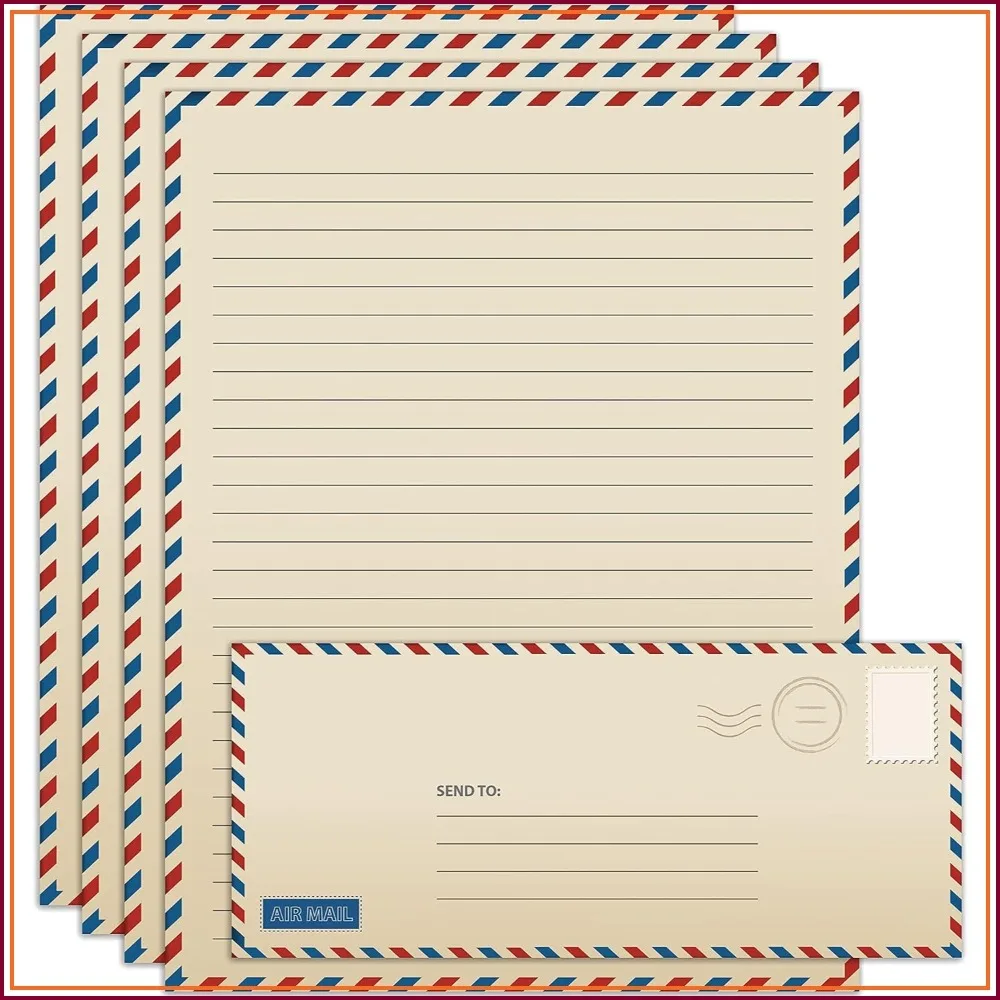 Vintage Airmail Stationery Set, 100 Pieces (50 Lined Sheets + 50 Envelopes), 8.5x11 inch, Double-Sided
Vintage Airmail Stationery Set, 100 Pieces (50 Lined Sheets + 50 Envelopes), 8.5x11 inch, Double-Sided