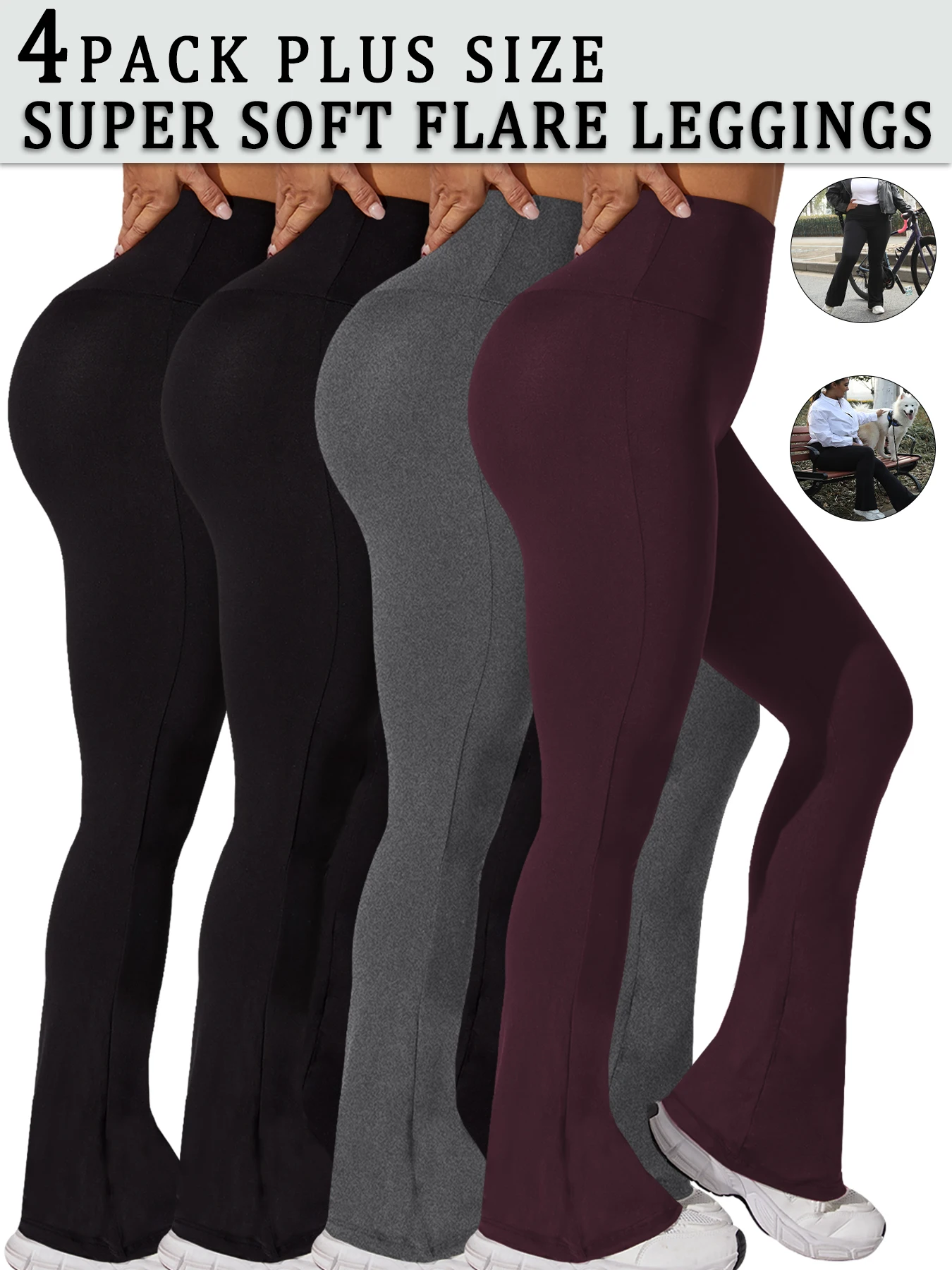4 Pack Plus Size Women's Super Soft High Waisted Flare Pants, Leggings Tummy Control Soft Bootleg Bell Bottoms Running
4 Pack Plus Size Women's Super Soft High Waisted Flare Pants, Leggings Tummy Control Soft Bootleg Bell Bottoms Running