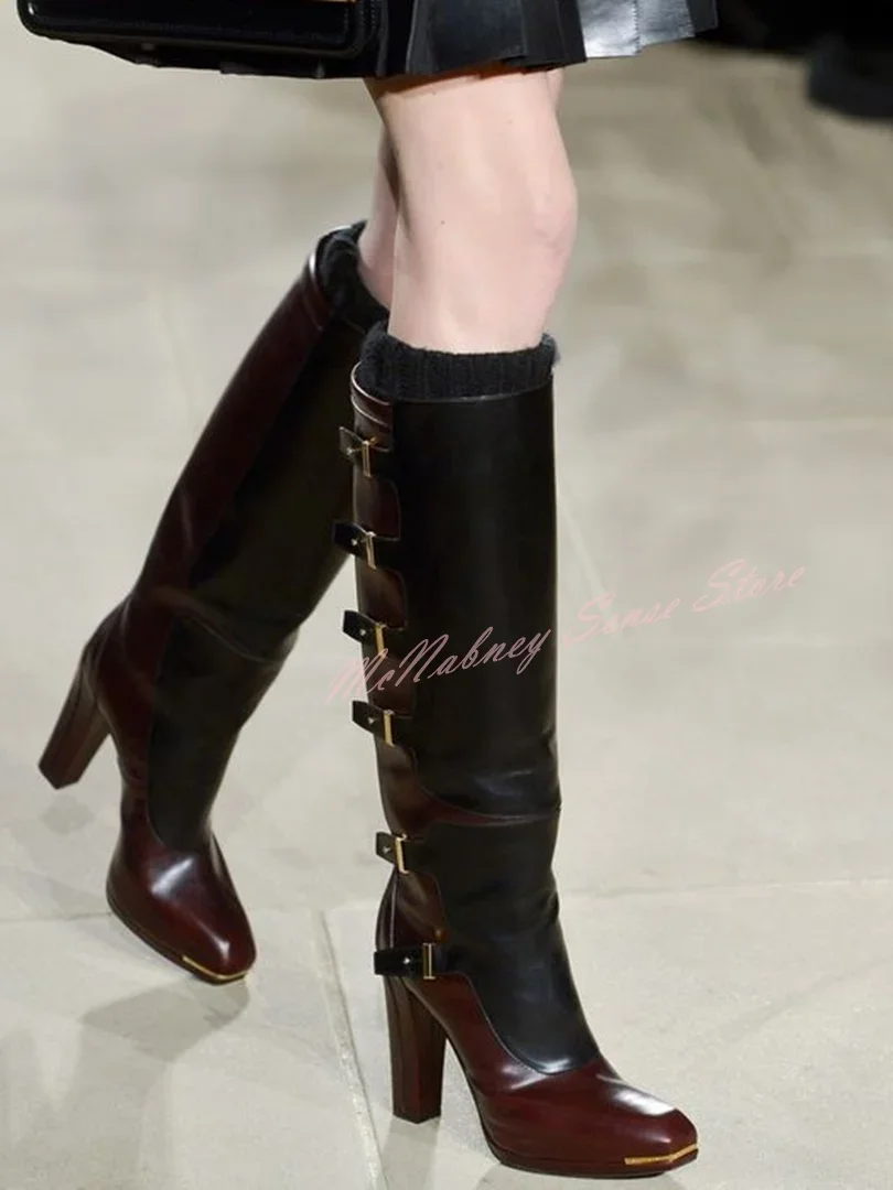 Buckles Straps Leather Boots Square Toe Metal Patchwork Knee High Boots Chunky High Heels Mixed Colors New Style Women Shoes
Buckles Straps Leather Boots Square Toe Metal Patchwork Knee High Boots Chunky High Heels Mixed Colors New Style Women Shoes