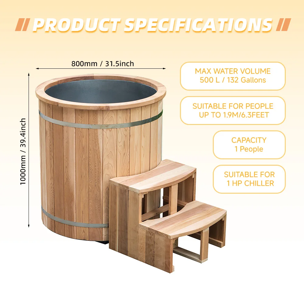 New Design Wooden Ice Bath Cold Plunge Tub 1 Person Freestanding Style Complete With Chiller And Water Filter Equipment
New Design Wooden Ice Bath Cold Plunge Tub 1 Person Freestanding Style Complete With Chiller And Water Filter Equipment