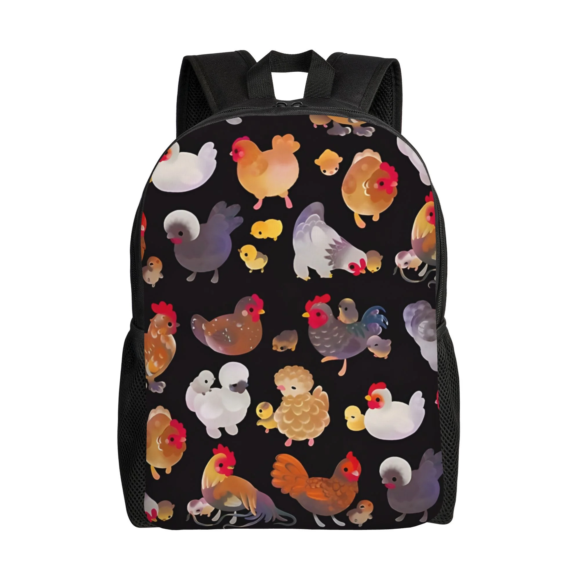 Men's and Women's Cute Chicken Printed Backpack - Black with Colored Poultry Patterns (Chickens, Chickens, Hens)
Men's and Women's Cute Chicken Printed Backpack - Black with Colored Poultry Patterns (Chickens, Chickens, Hens)