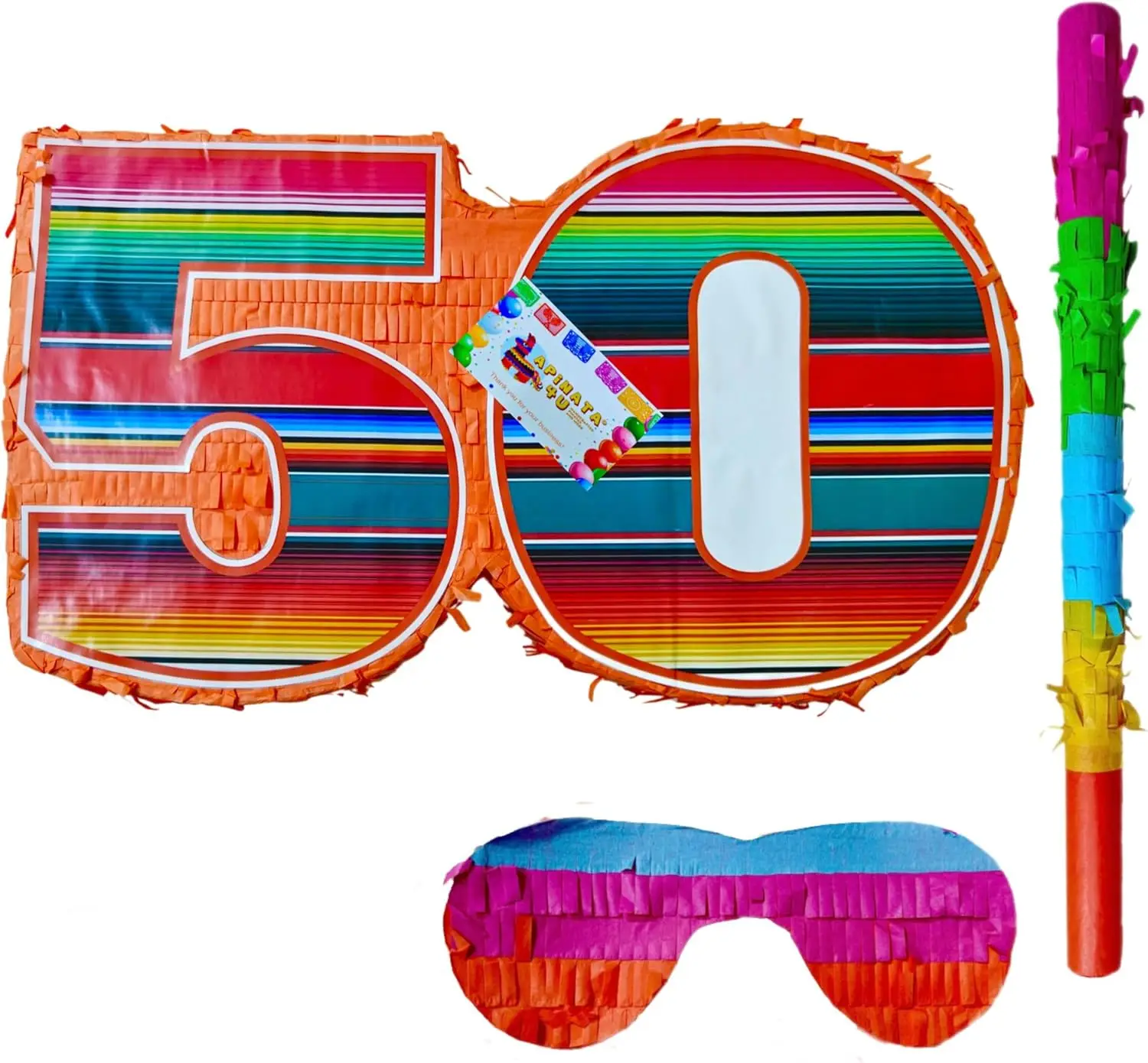 50th Birthday Piñata Kit - Vibrant Fiesta Colors (17.5x10x3.5") - Celebrate 50 Years with Stick & Mask for a Fun Bash
50th Birthday Piñata Kit - Vibrant Fiesta Colors (17.5x10x3.5") - Celebrate 50 Years with Stick & Mask for a Fun Bash