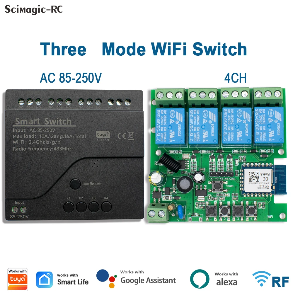Black Style Tuya 4CH Wifi Smart Home Appliance Control Switch Module 220V 85-250V 10A Relay With Momentary Toggle Interlock Mode
Black Style Tuya 4CH Wifi Smart Home Appliance Control Switch Module 220V 85-250V 10A Relay With Momentary Toggle Interlock Mode