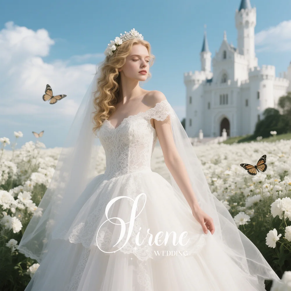 Sirene Sweetheart Off The Shoulder A-Line Prom Wedding Dress Elegant V-Neck Tulle Ruffled Princess-Style Bridal Gowns Customized
Sirene Sweetheart Off The Shoulder A-Line Prom Wedding Dress Elegant V-Neck Tulle Ruffled Princess-Style Bridal Gowns Customized