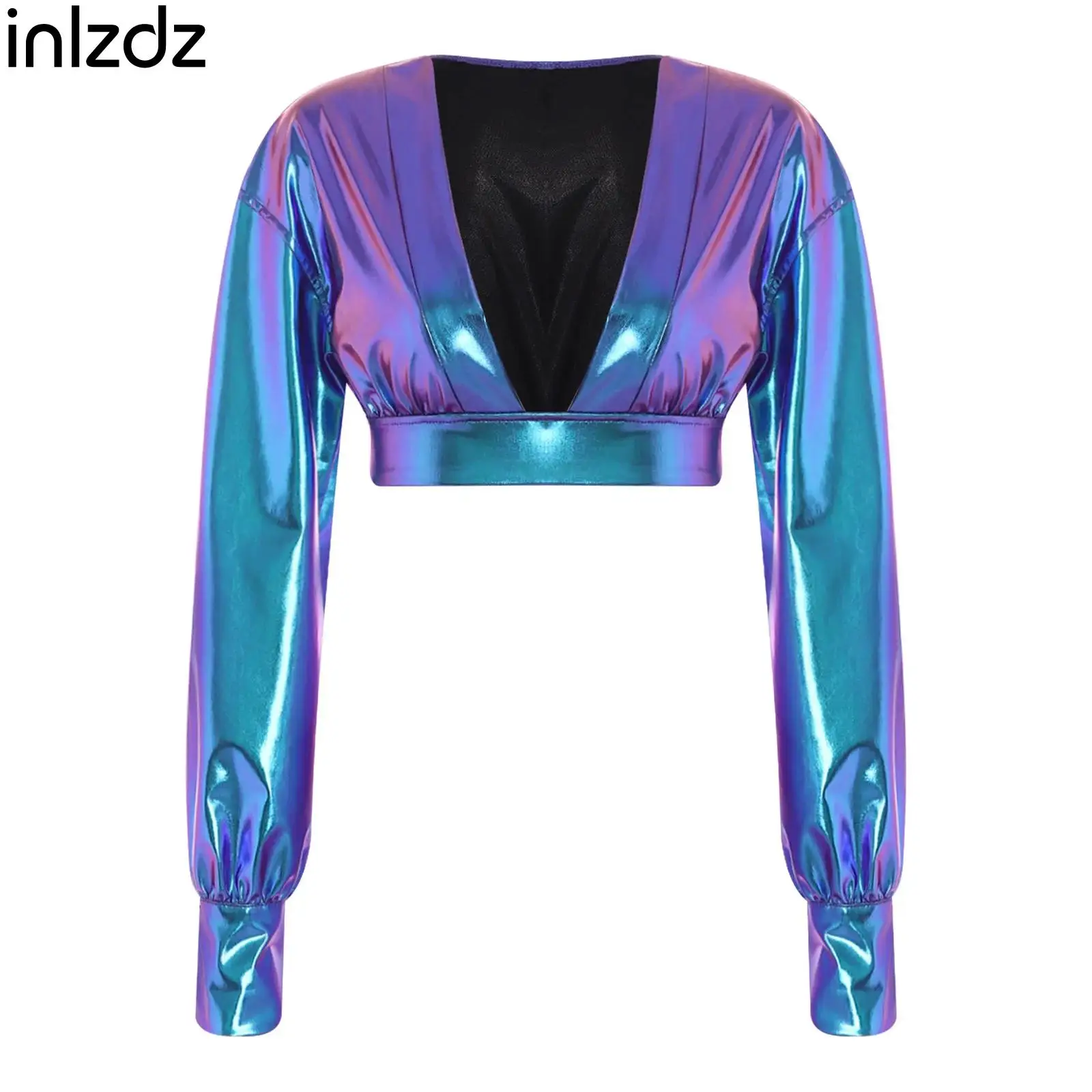 Women Metallic Jazz Disco Dance Crop Top Deep V Neck Balloon Long Sleeve Button Cuff Hip Hop Blouse for Nightclub Rock Stage
Women Metallic Jazz Disco Dance Crop Top Deep V Neck Balloon Long Sleeve Button Cuff Hip Hop Blouse for Nightclub Rock Stage