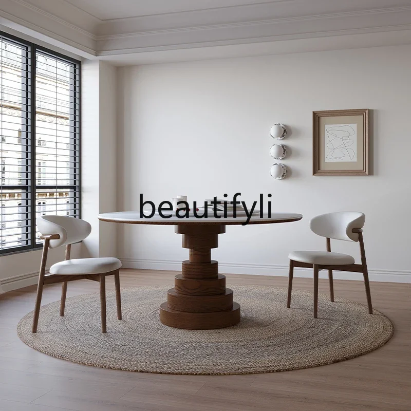 ssL178 Nordic solid wood round dining table French retro home dining table antique style with turntable rock slab round table
ssL178 Nordic solid wood round dining table French retro home dining table antique style with turntable rock slab round table