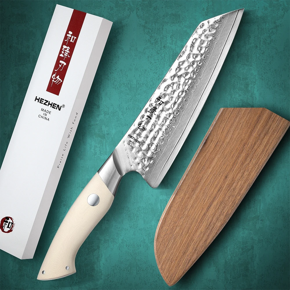 HEZHEN 7 Inches Santoku Knife Custom 67 Layers Damascus steel Eco-friendly Gift Box 10Cr15CoMoV Steel Core Kitchen Knives
HEZHEN 7 Inches Santoku Knife Custom 67 Layers Damascus steel Eco-friendly Gift Box 10Cr15CoMoV Steel Core Kitchen Knives