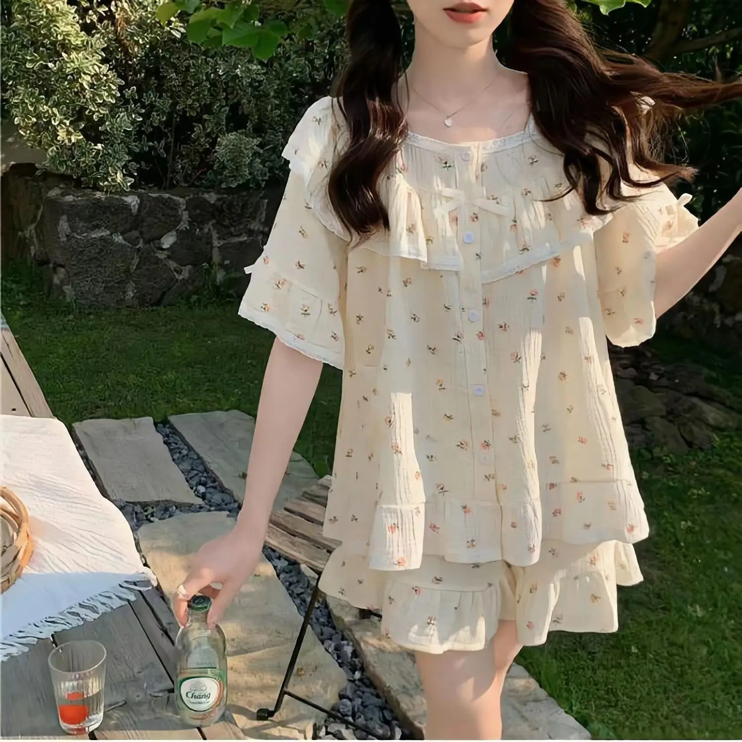Lace Princess Style Pajama Sets Women's Summer Cute Girl Floral Short-sleeved Home Clothes 2 Pieces Set Pajamas Two-piece Ladies
Lace Princess Style Pajama Sets Women's Summer Cute Girl Floral Short-sleeved Home Clothes 2 Pieces Set Pajamas Two-piece Ladies