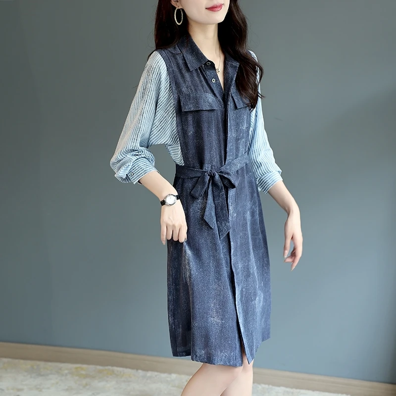 Autumn and Winter New 2023 Women's Clothing Fashion Striped Patchwork Shirt Dress New Waist Mid-Length Dress 0913
Autumn and Winter New 2023 Women's Clothing Fashion Striped Patchwork Shirt Dress New Waist Mid-Length Dress 0913