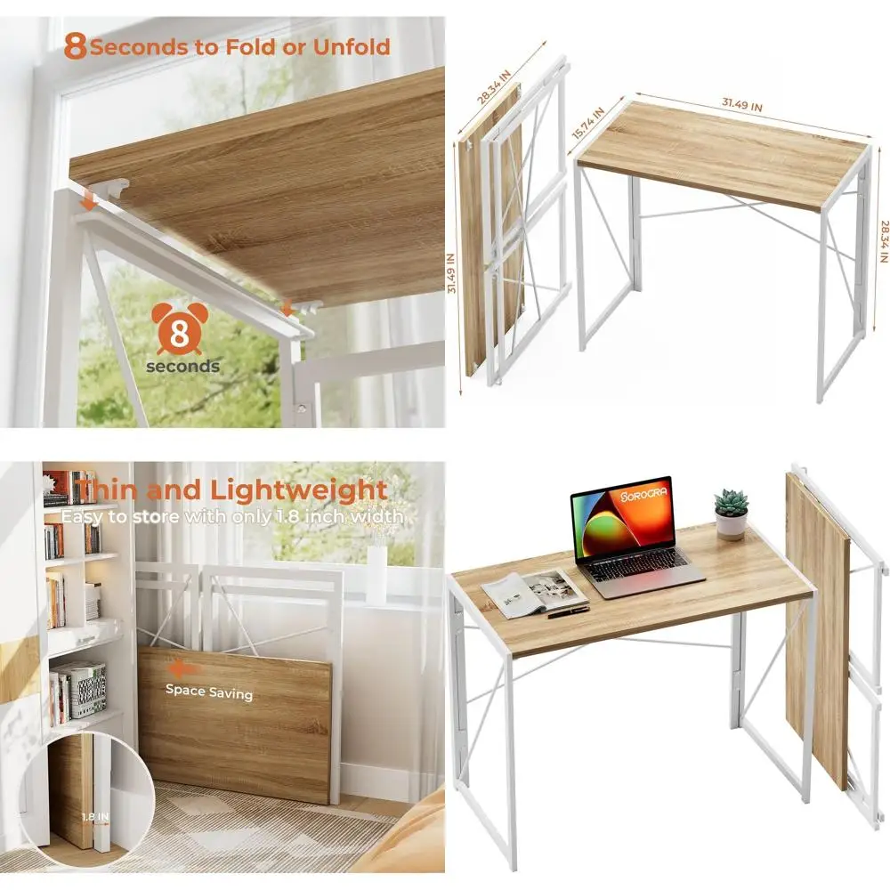 31.5 Compact Portable Folding Desk - Space-Saving, Sturdy Laptop Table for Home, Office, Dorms in White Oak Finish
31.5 Compact Portable Folding Desk - Space-Saving, Sturdy Laptop Table for Home, Office, Dorms in White Oak Finish