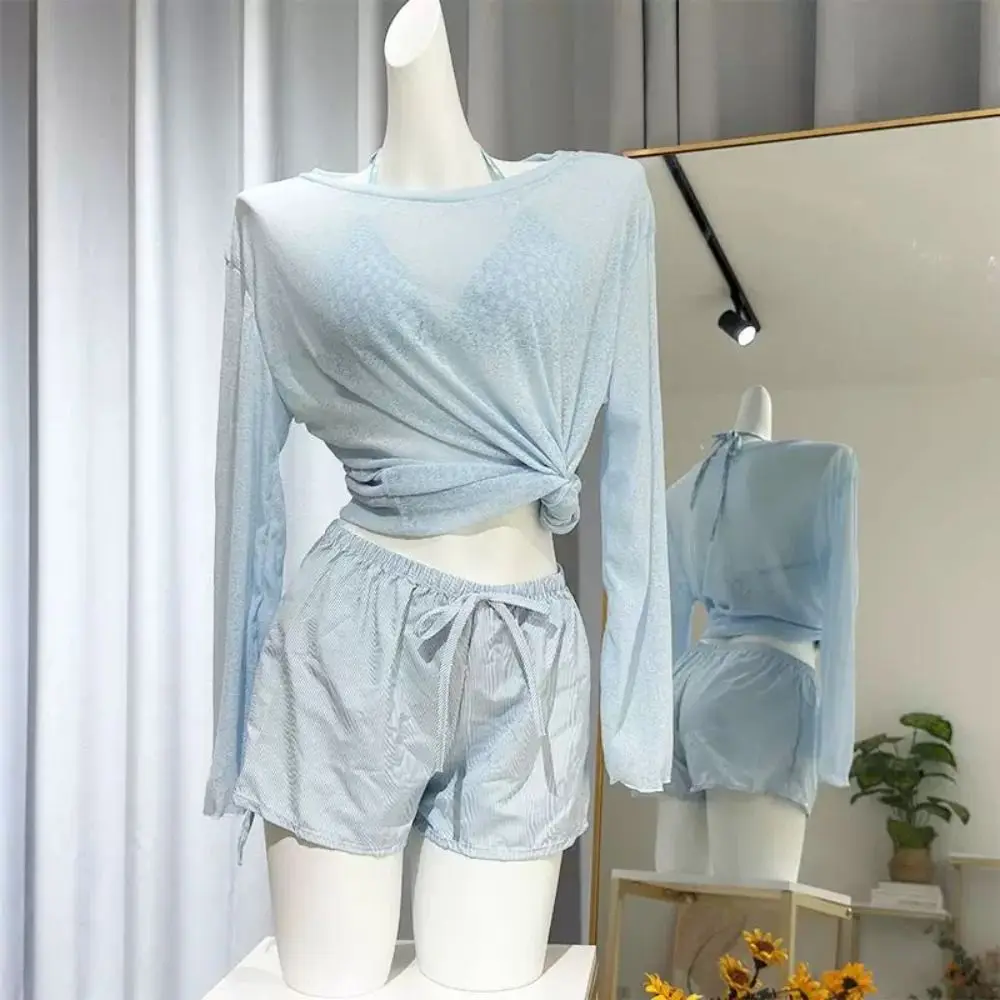 Lace-up Women's Swimwear Set Beachwear Mesh Transparent Long Sleeve Swimsuit Loose Sun Protection 4Pieces Bikini Swimsuit
Lace-up Women's Swimwear Set Beachwear Mesh Transparent Long Sleeve Swimsuit Loose Sun Protection 4Pieces Bikini Swimsuit