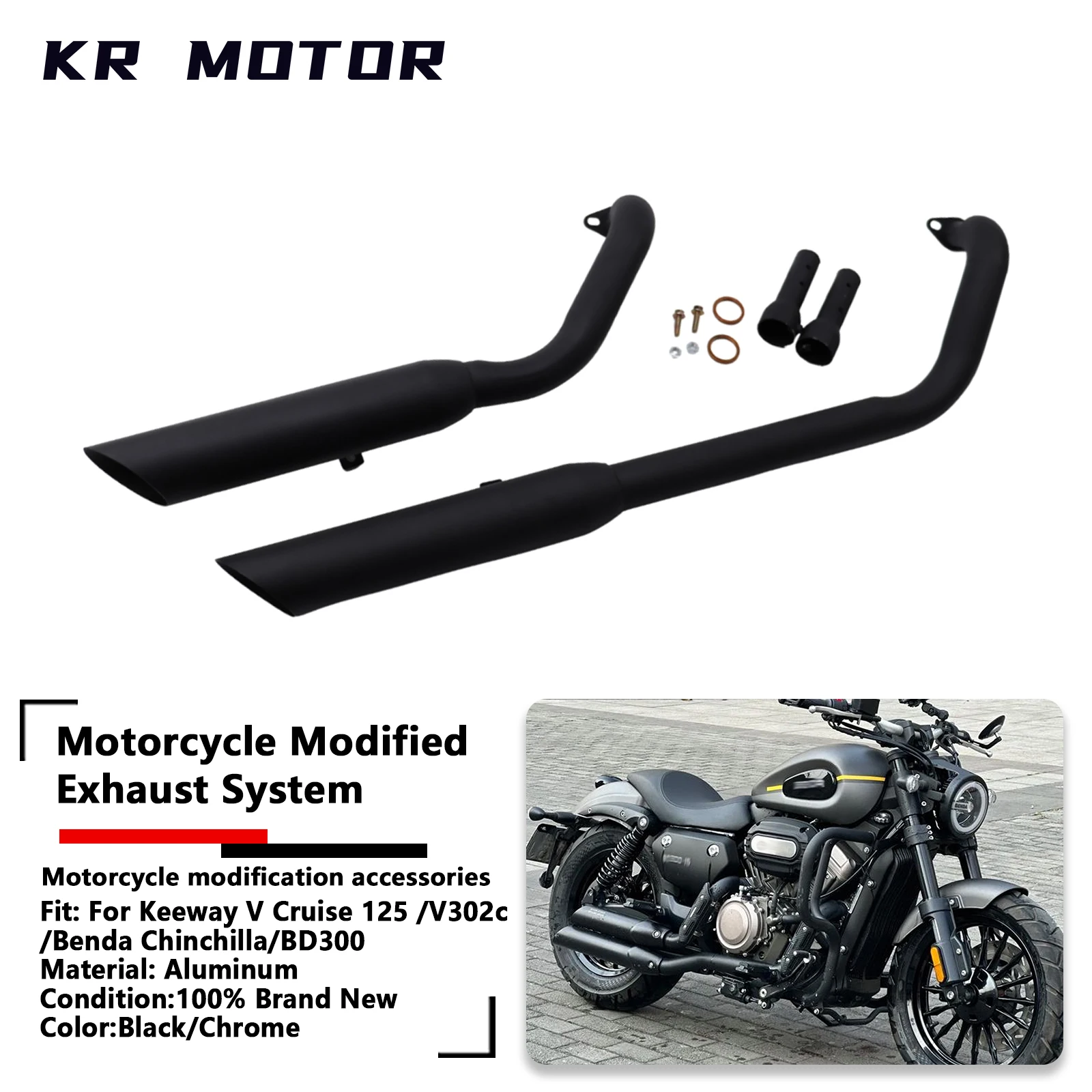 For Benda Chinchilla 300 BD300-15 BD300 Motorcycle Modified Exhaust Pipe with Horseshoe Noise Reduction Exhaust Black/Chrome
For Benda Chinchilla 300 BD300-15 BD300 Motorcycle Modified Exhaust Pipe with Horseshoe Noise Reduction Exhaust Black/Chrome 