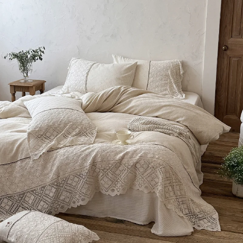 French Style Yarn-Dyed Jacquard 4Pcs Cotton Linen Bedding Set, Natural Embroidery Long Staple Cotton Linen Duvet Cover
French Style Yarn-Dyed Jacquard 4Pcs Cotton Linen Bedding Set, Natural Embroidery Long Staple Cotton Linen Duvet Cover